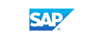 Logo for SAP that features the name in negative space in a blue gradient shape.